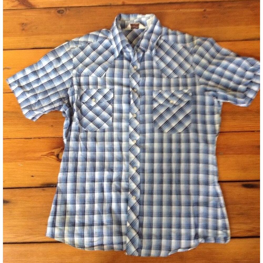Vtg Sears Western Wear Madras Plaid Pearl Snap Cowboy Rodeo Short Sleeve Shirt S